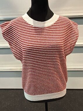 Striped Knit Cap Sleeve Top in Red and White